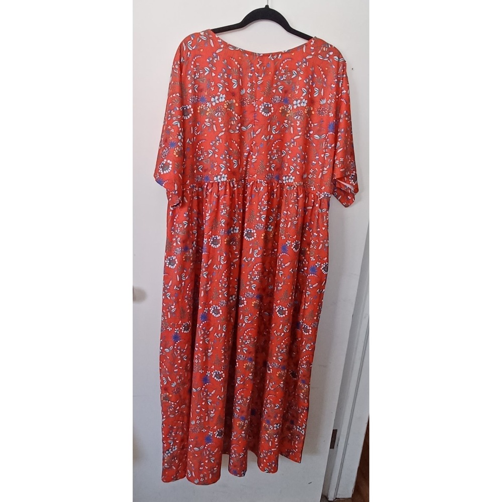 Womens 3XL Orange Floral Maxi Dress Pockets Short Sleeve Boho Summer Dress‎ - Picture 3 of 9